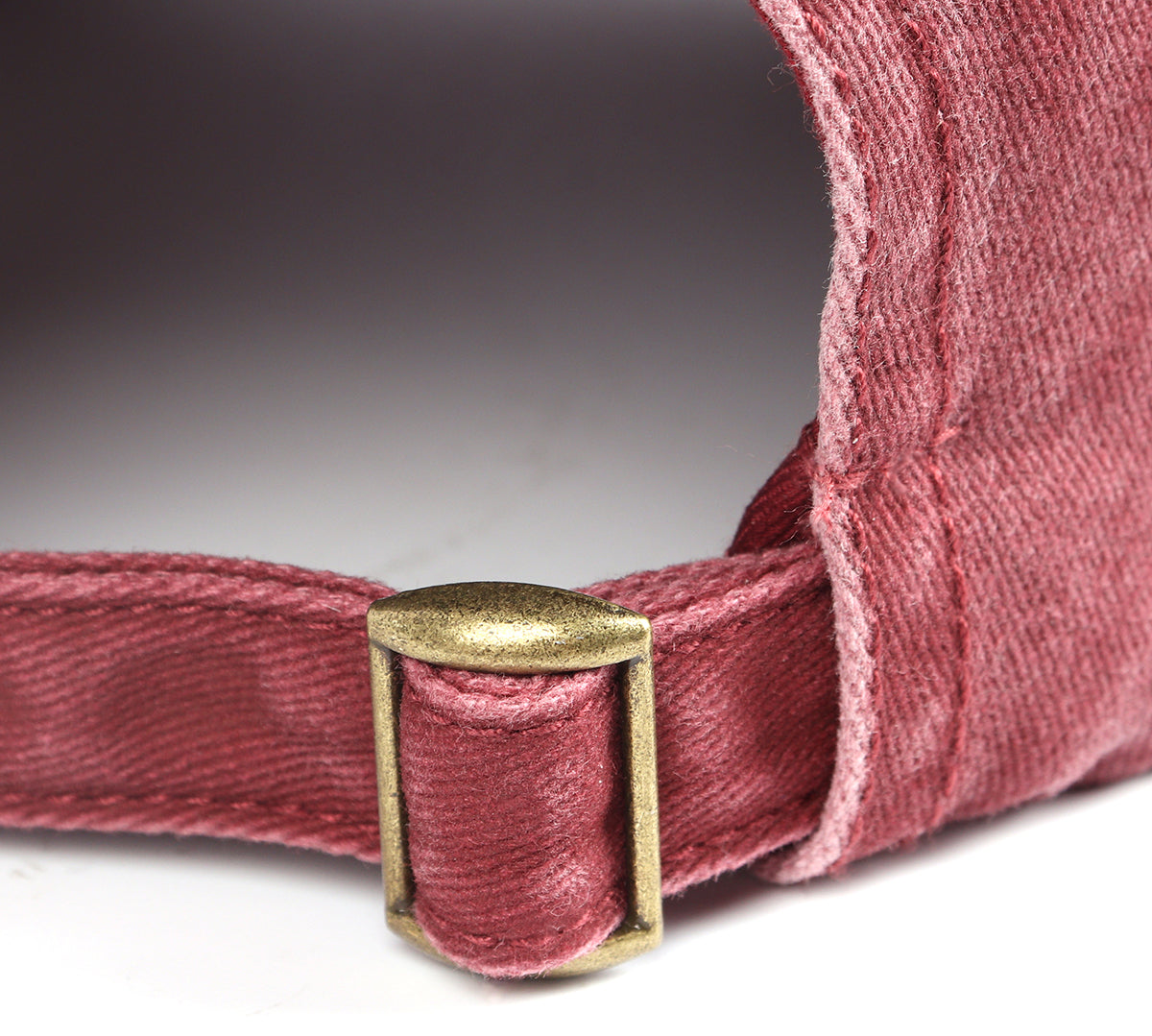 Wine red washed denim baseball cap for big heads - adjustable strap close-up