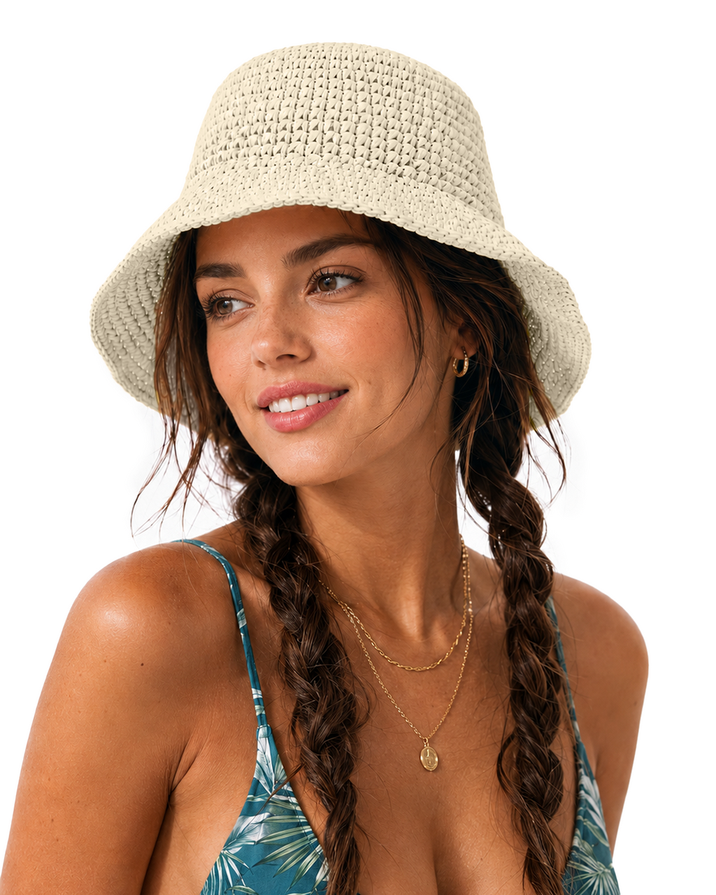 Wide Brim Straw Bucket Hat for Big Heads