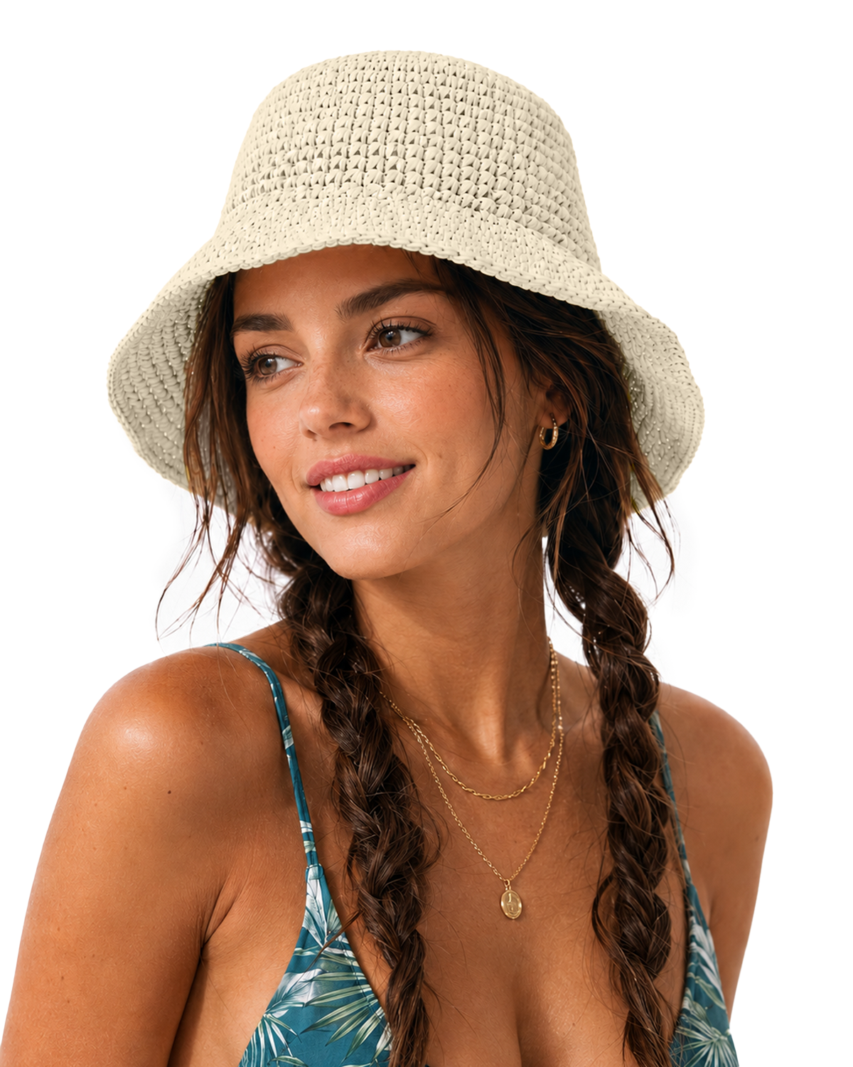 Wide Brim Straw Bucket Hat for Big Heads