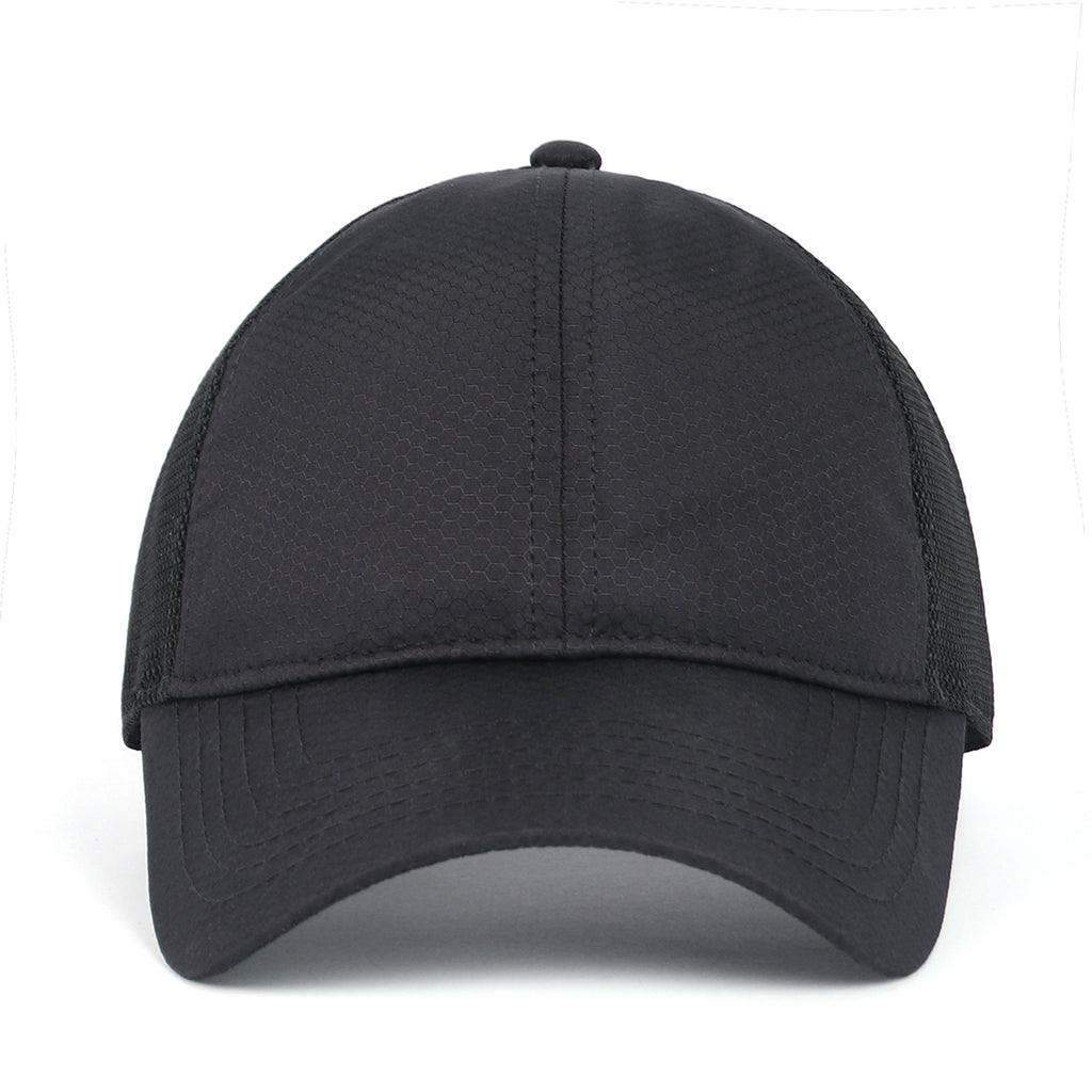 Black breathable mesh trucker hat for big heads XXL - front view - Zylioo