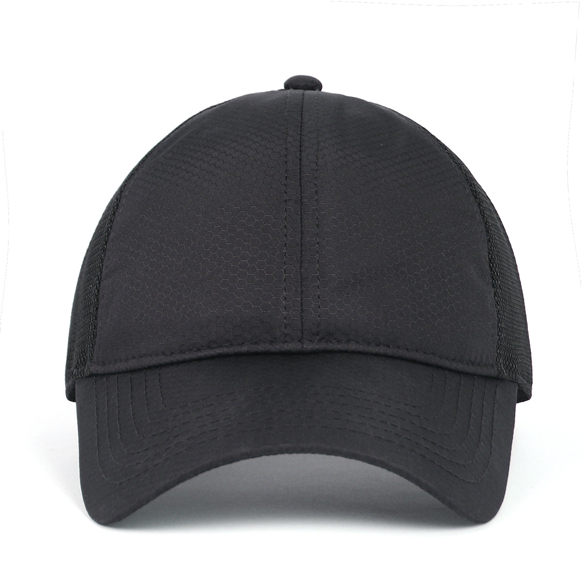 Black breathable mesh trucker hat for big heads XXL - front view - Zylioo