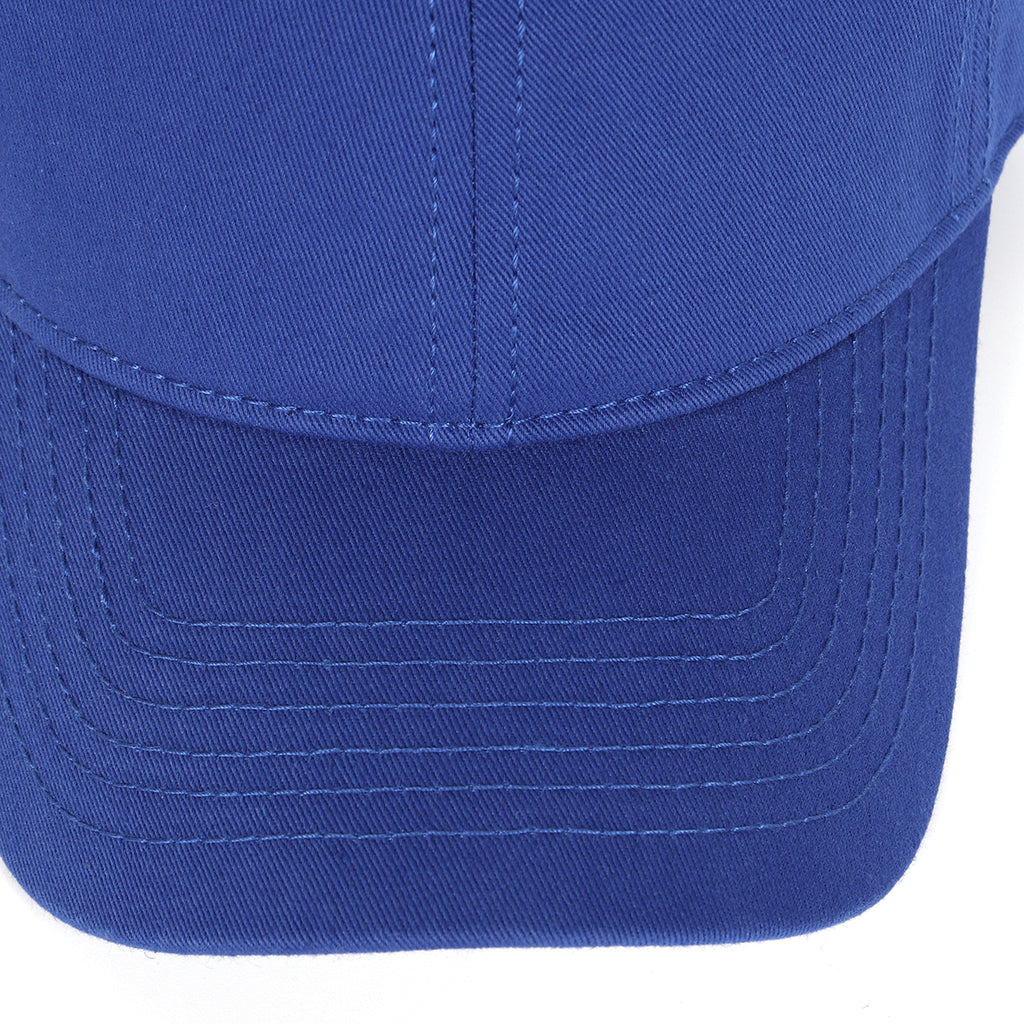 Royal blue cotton baseball cap for big heads - curved brim close-up
