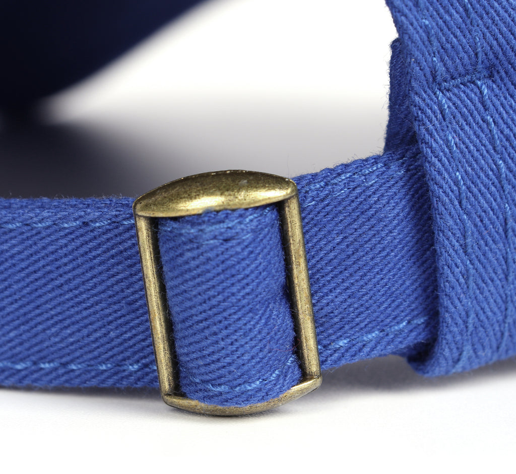 Royal blue oversized cotton baseball cap - adjustable strap close-up