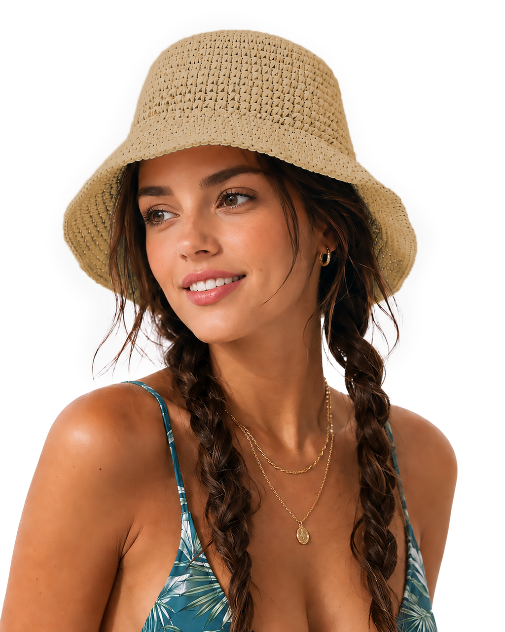 Wide Brim Straw Bucket Hat for Big Heads