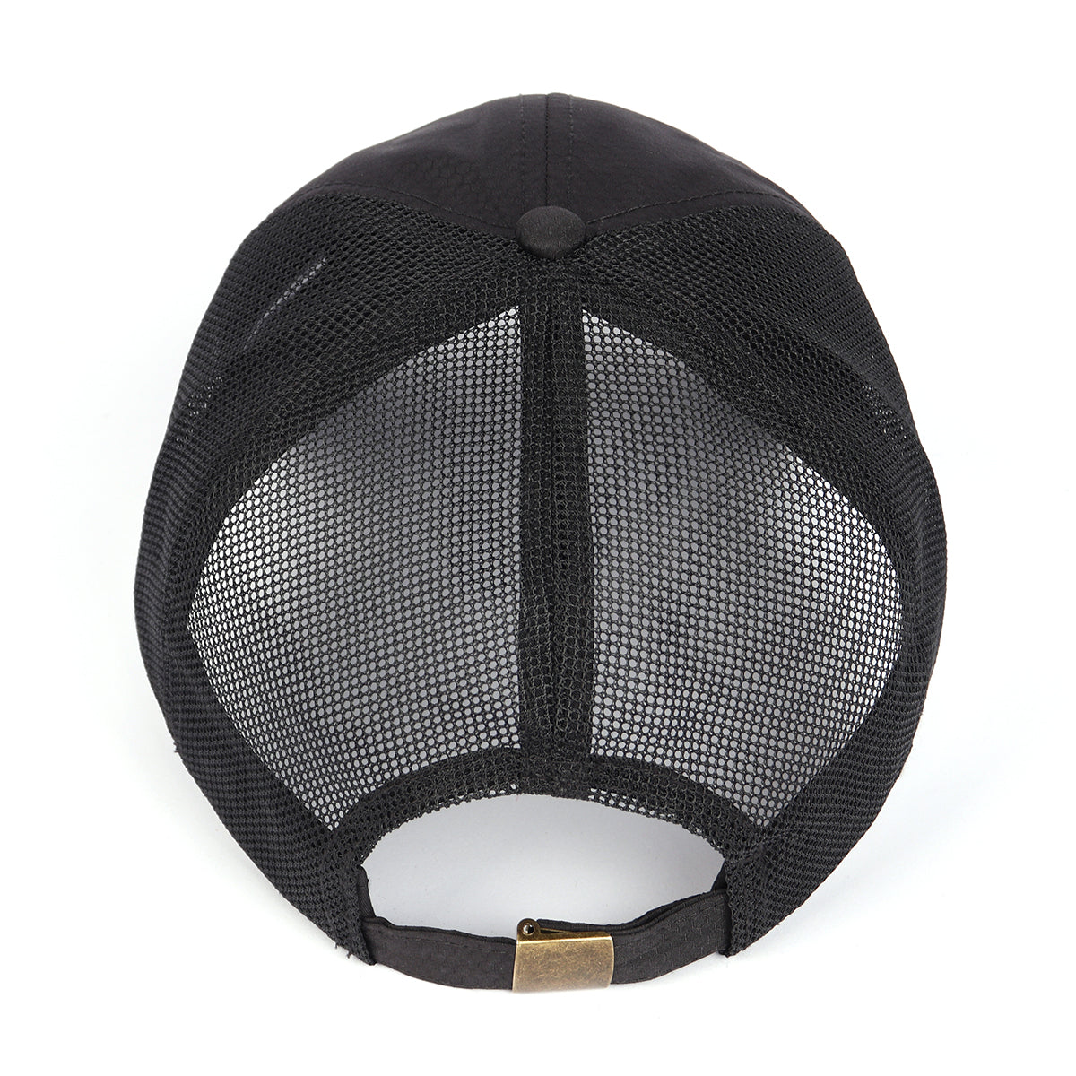 Black breathable mesh trucker hat for big heads - mesh panel ventilation detail
