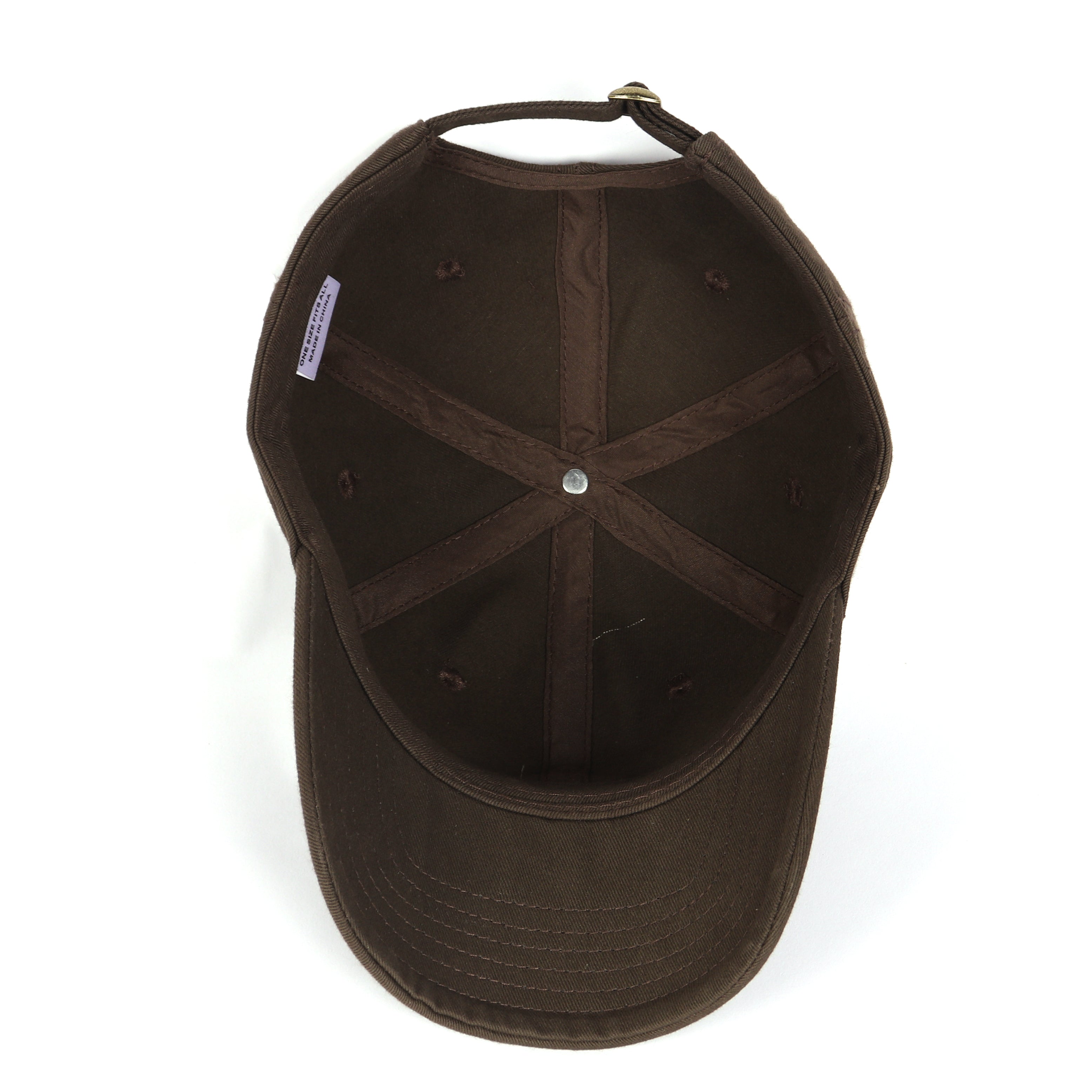 Brown cotton baseball cap for big heads - interior detail