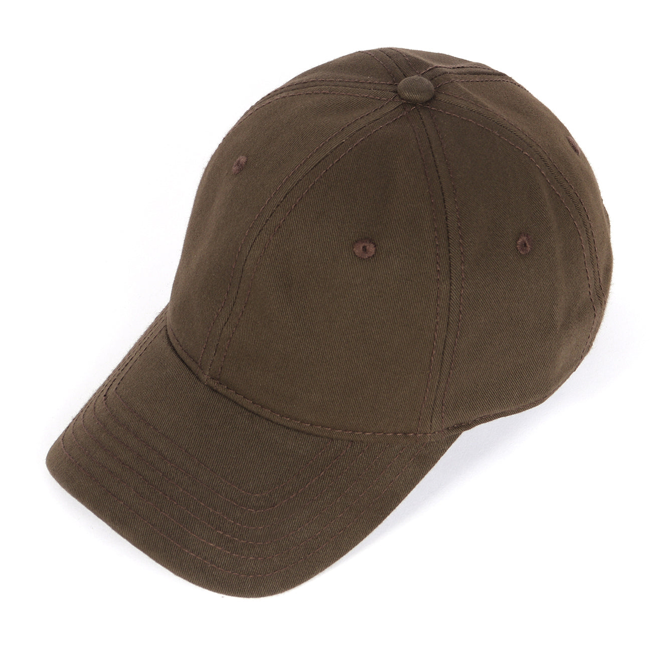 Brown cotton baseball cap for big heads - top view showing crown