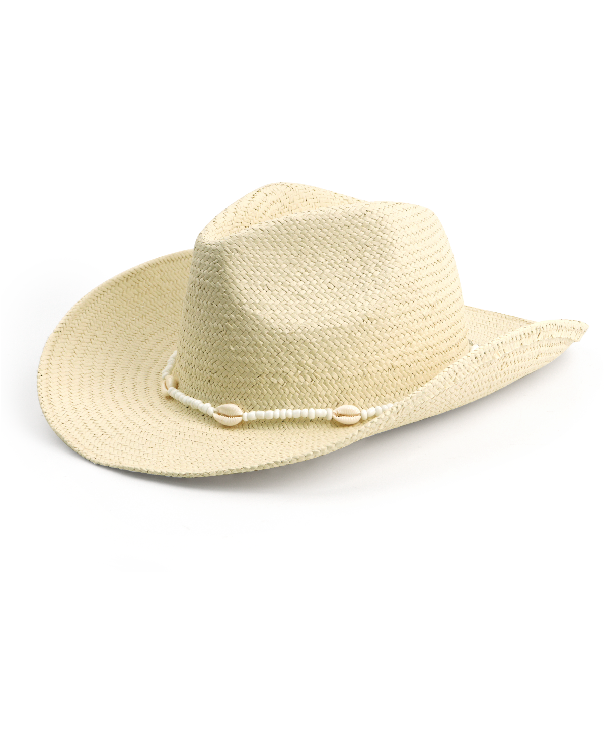 Zylioo beige straw cowgirl hat with shell decorative band and wide brim