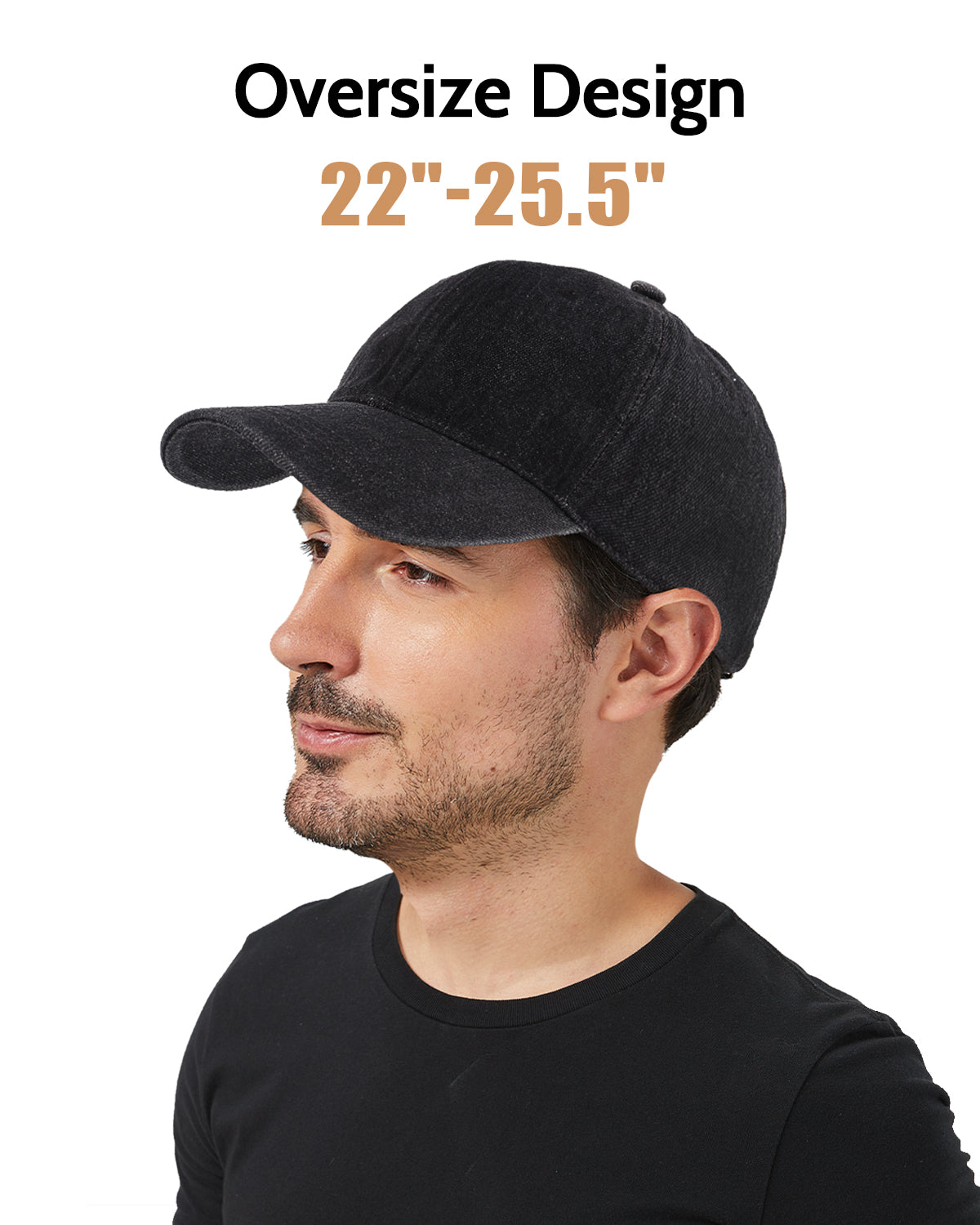 Blue soft crown washed denim baseball cap for big heads - back view detail