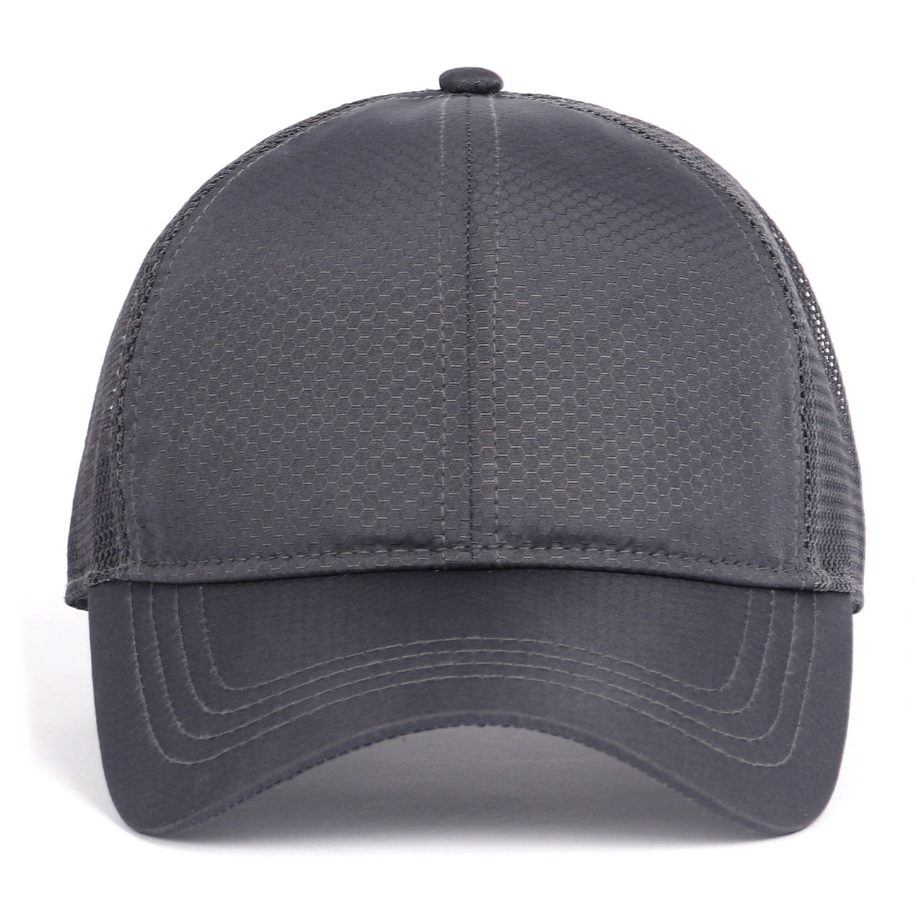 Grey breathable mesh trucker hat for big heads XXL - front view 