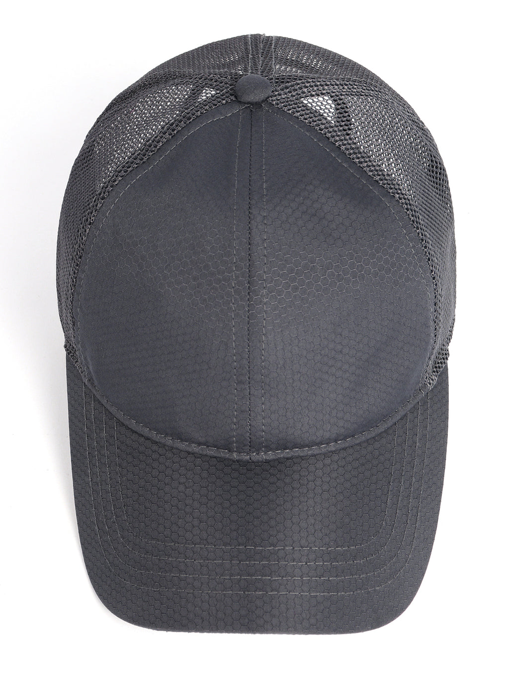 Grey breathable mesh trucker hat for big heads - top crown view