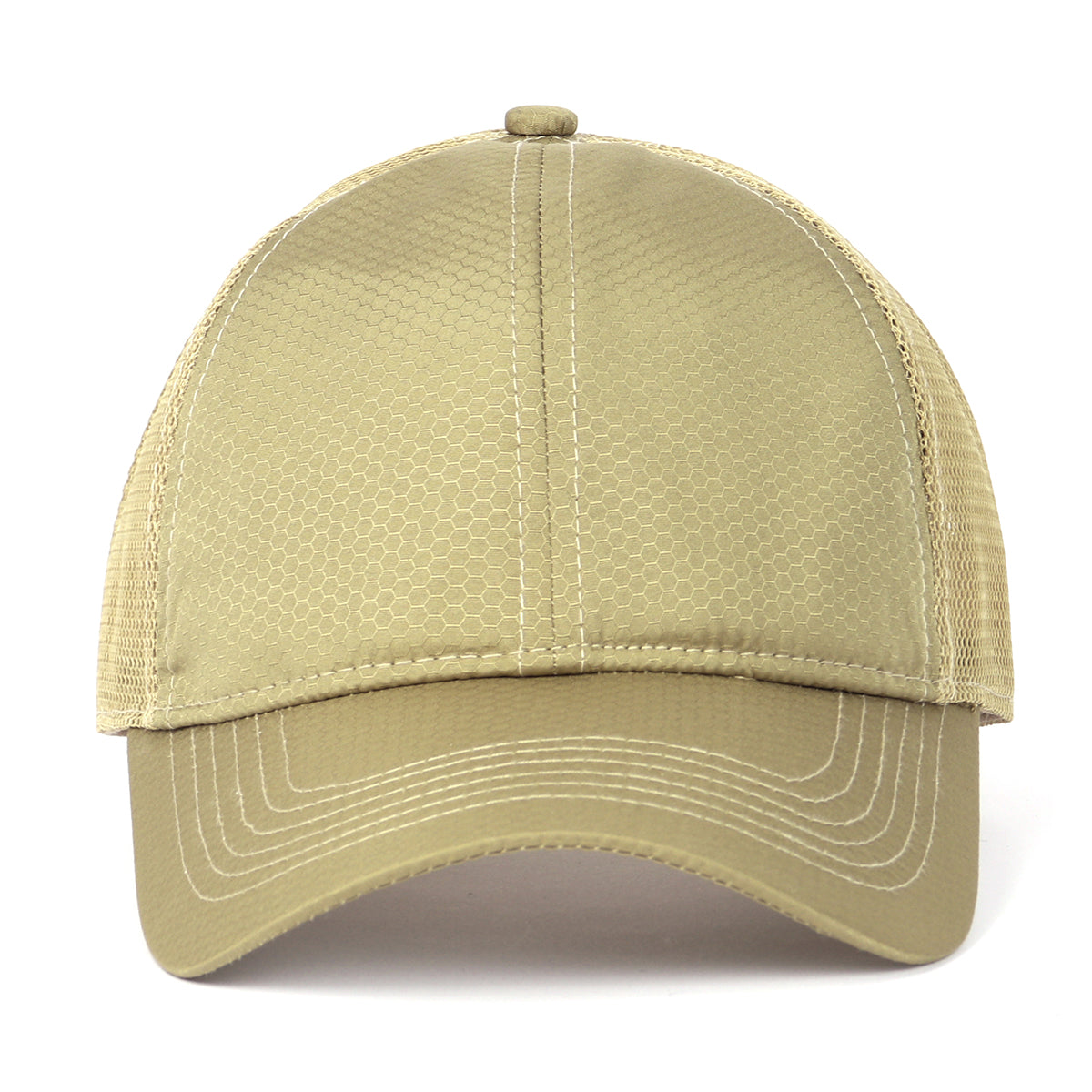  Khaki breathable mesh trucker hat for big heads XXL - front view - Zylioo