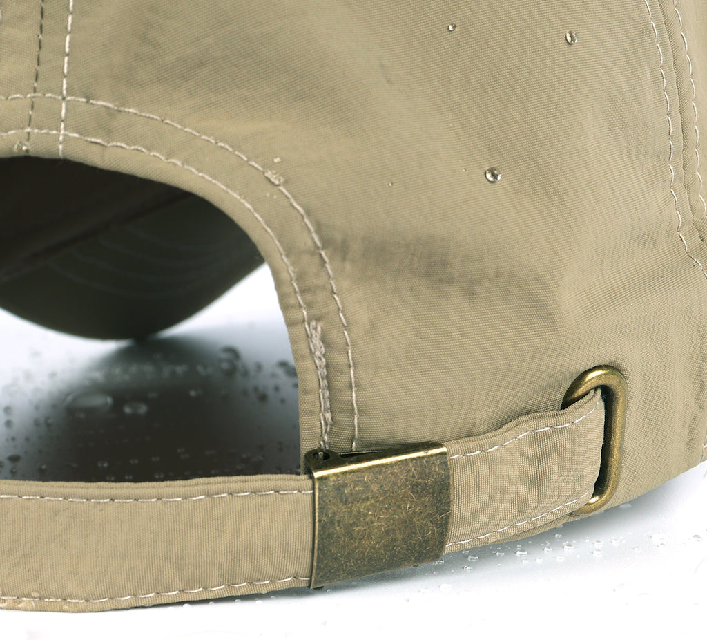 Khaki quick-dry baseball cap for big heads - adjustable buckle close-up