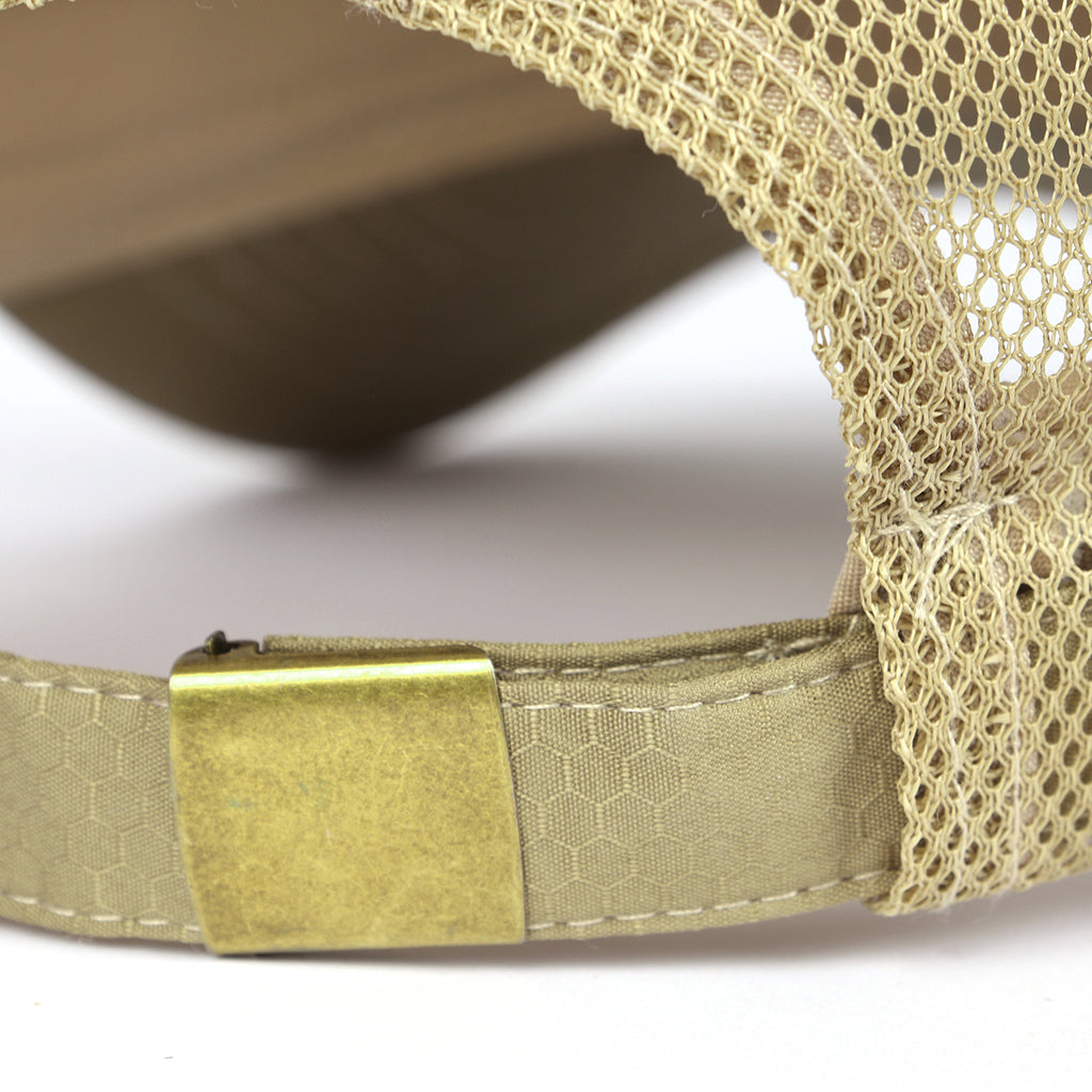  Khaki breathable mesh trucker hat for big heads - adjustable snapback closure detail