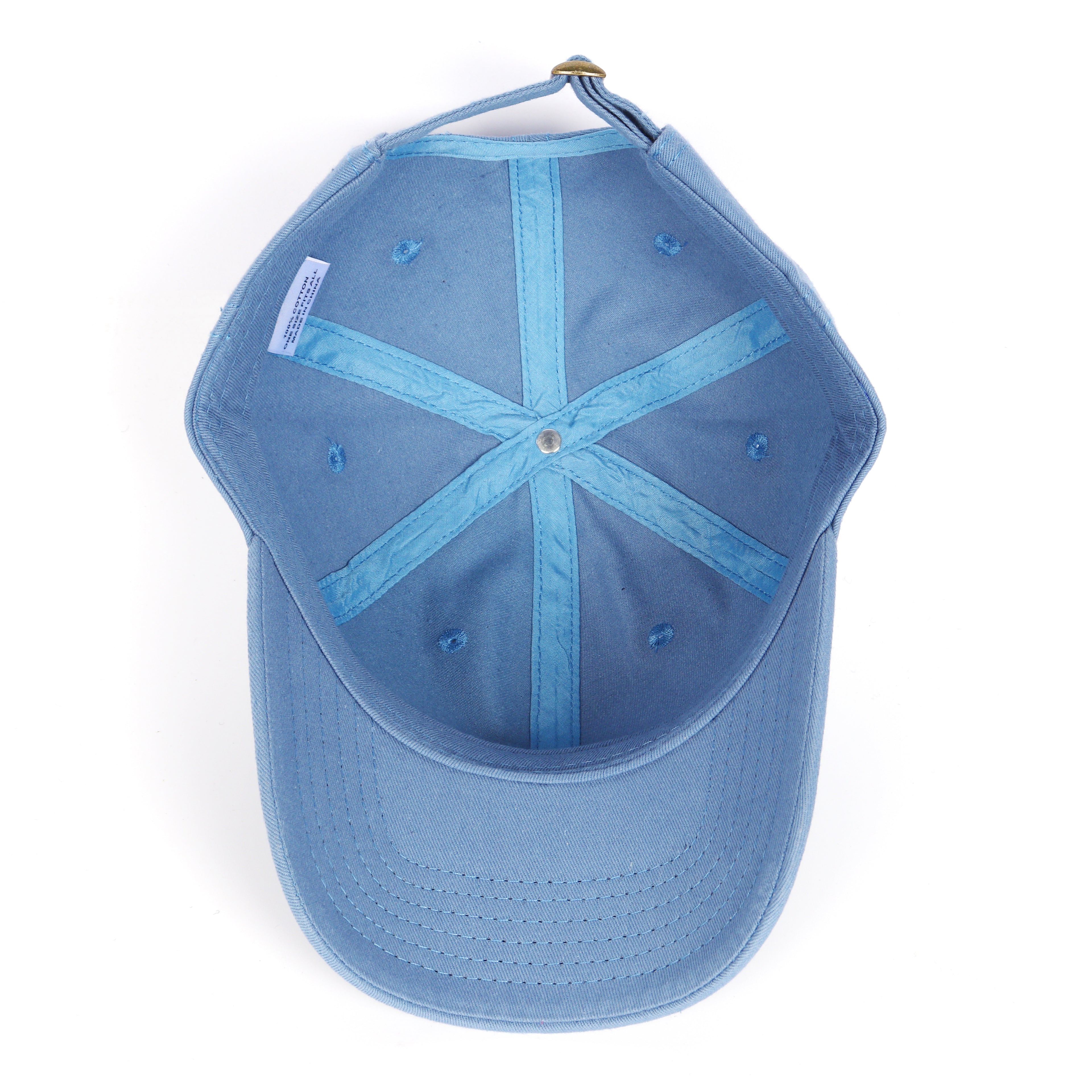 Denim blue cotton baseball cap for big heads - interior detail