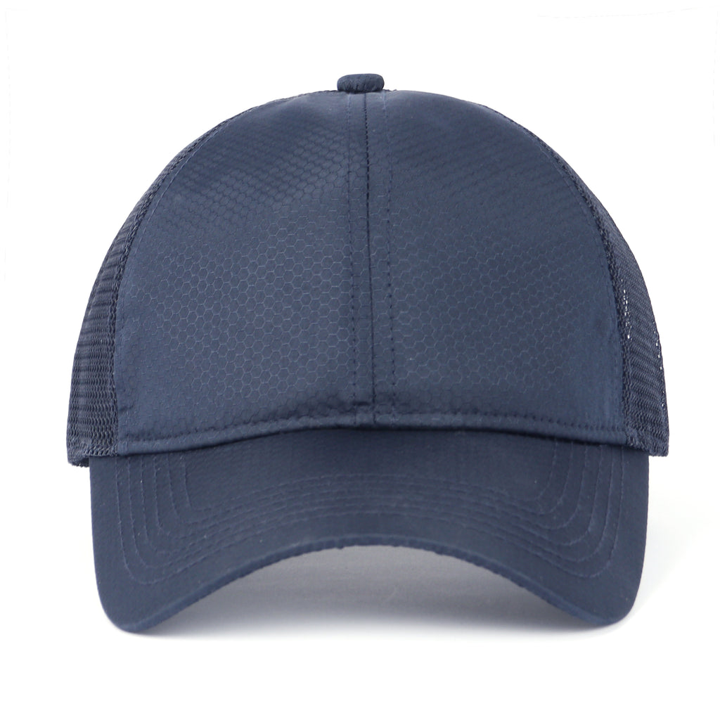Navy blue breathable mesh trucker hat for big heads XXL - front view 