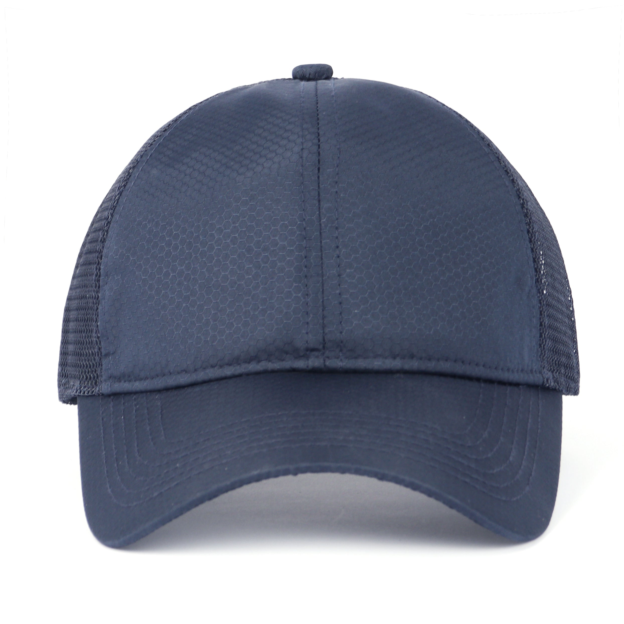 Navy blue breathable mesh trucker hat for big heads XXL - front view 