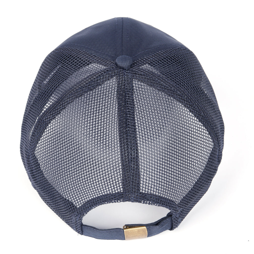 Navy blue breathable mesh trucker hat for big heads - mesh panel ventilation detail