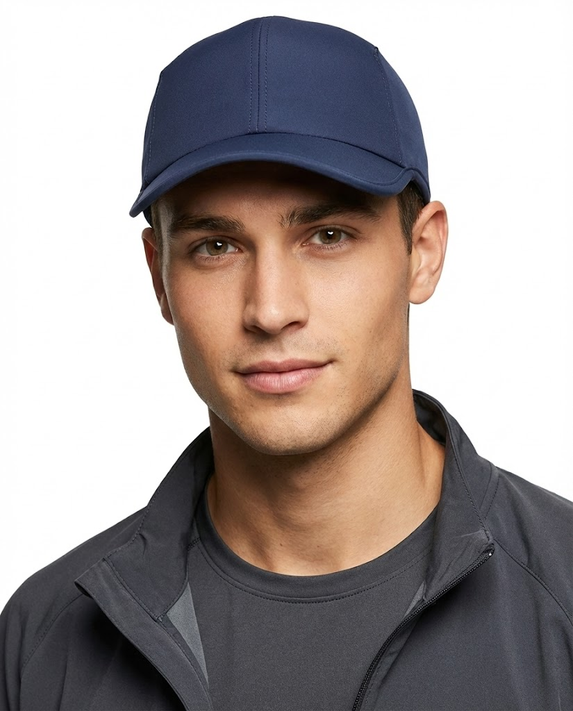 Navy soft crown golf cap for big heads - on model lifestyle photo