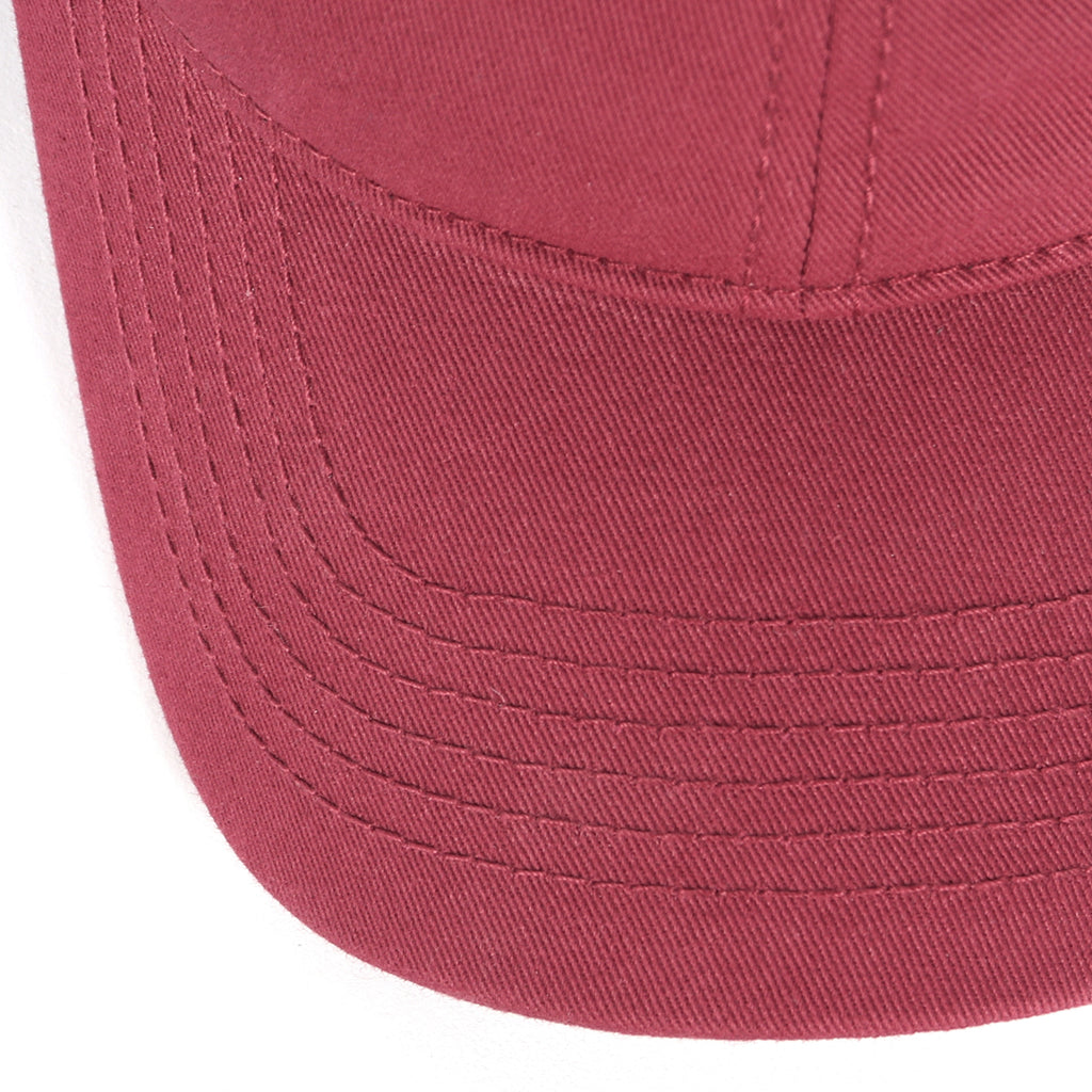 Wine red cotton baseball cap for big heads - curved brim close-up