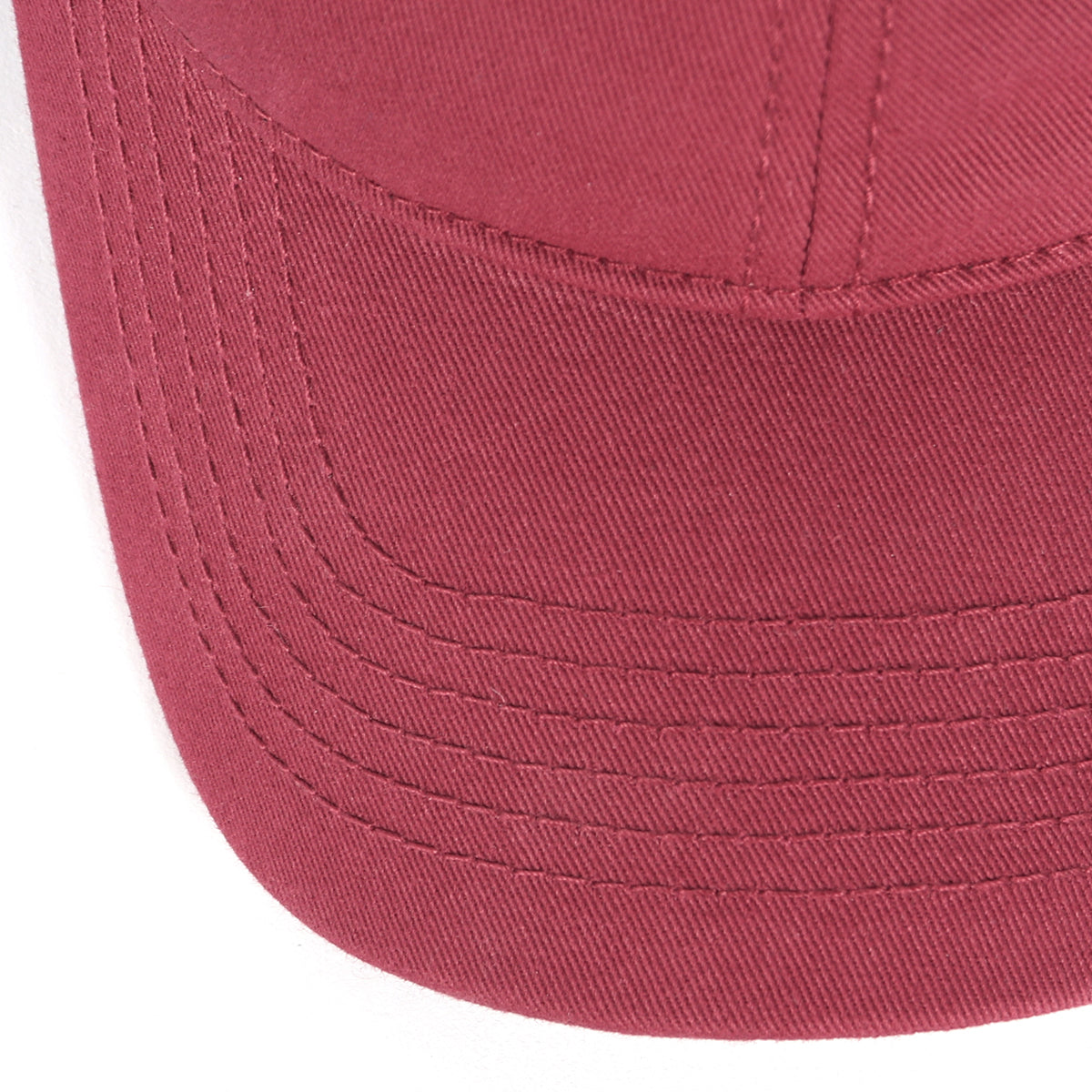 Wine red cotton baseball cap for big heads - curved brim close-up