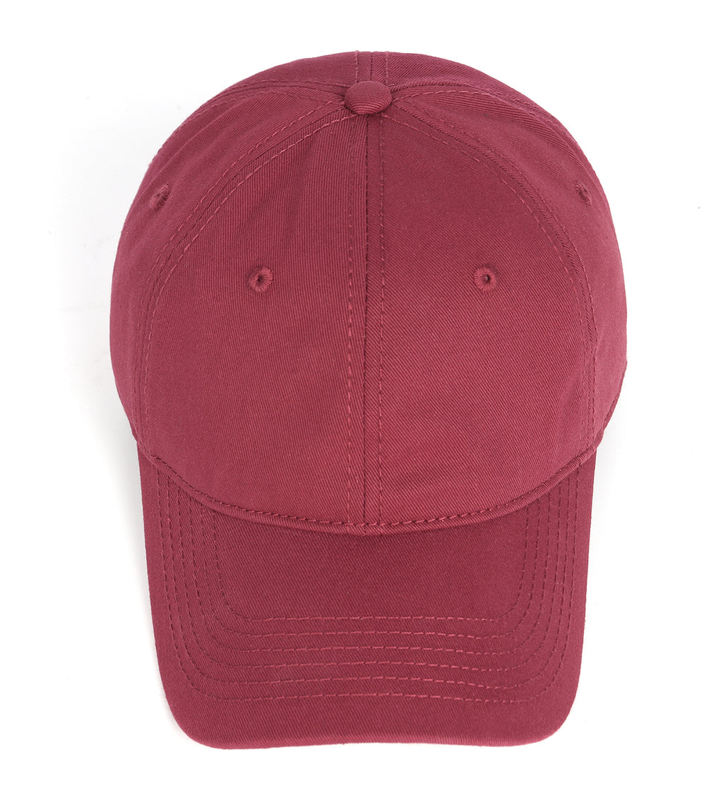 Wine red oversized cotton baseball cap - top view